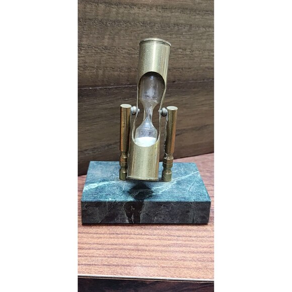 Vintage Brass Plated Timer with Marble base Sand Timer Paperweight - Picture 10 of 12